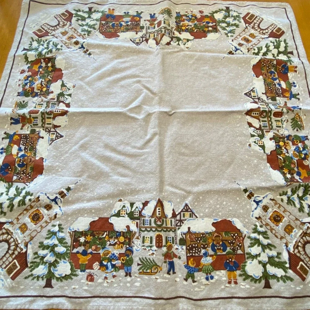 German Linen Blend Tea Towel Beige Cotton Square Rustic Vintage Decor